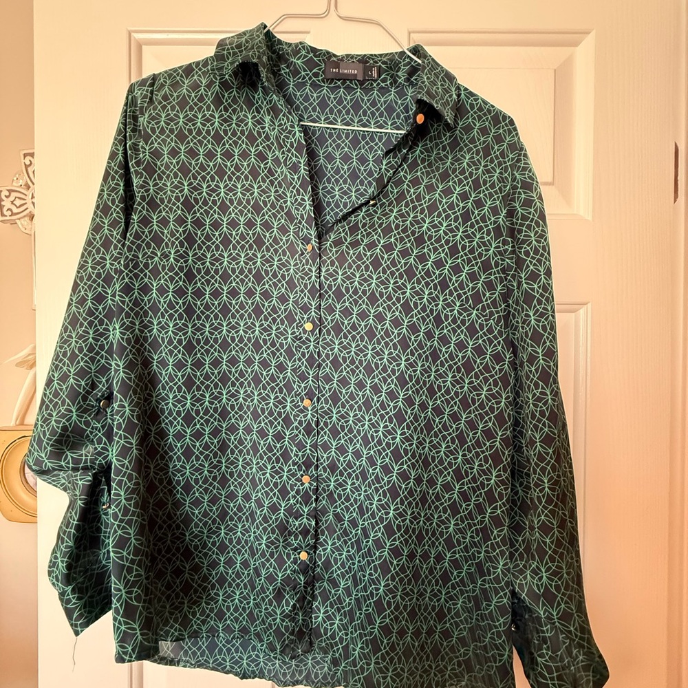 The Limited Green Geometric Button-Up Blouse